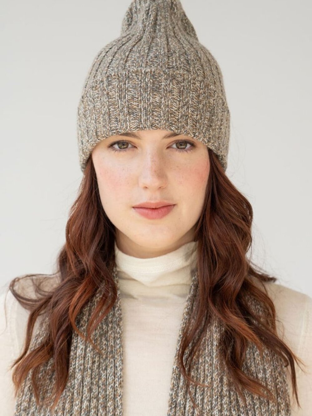 Ribbed Baby Alpaca Beanie - Ivory Marl